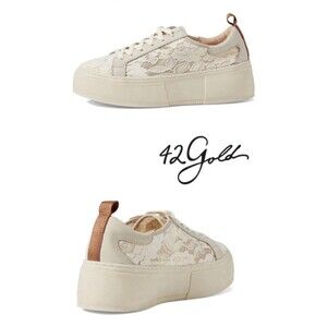 42 GOLD Glee Leather Sneakers for Women - Cream Lace, Size 10/41
